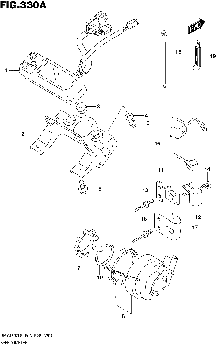 Diagrama de 330A SPEEDOMETER RMX450ZL8 E03
