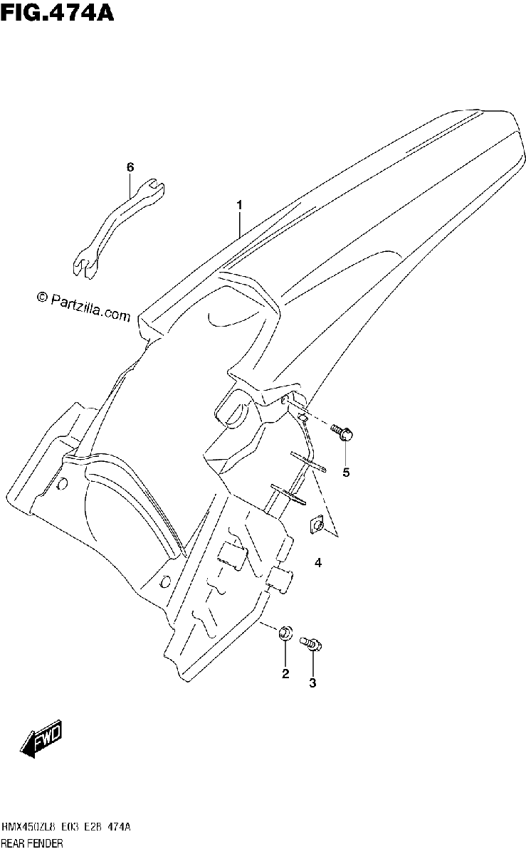 Diagrama de 474A REAR FENDER RMX450ZL8 E03