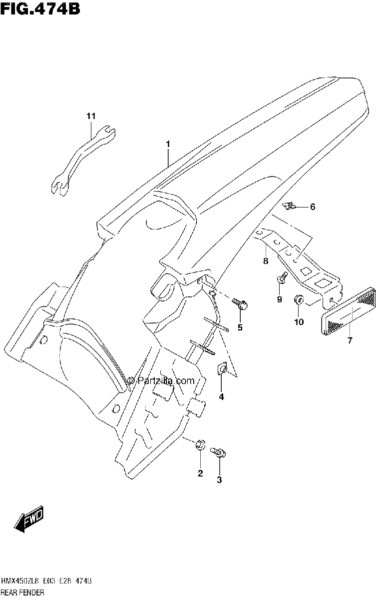 Diagrama de 474B REAR FENDER RMX450ZL8 E28