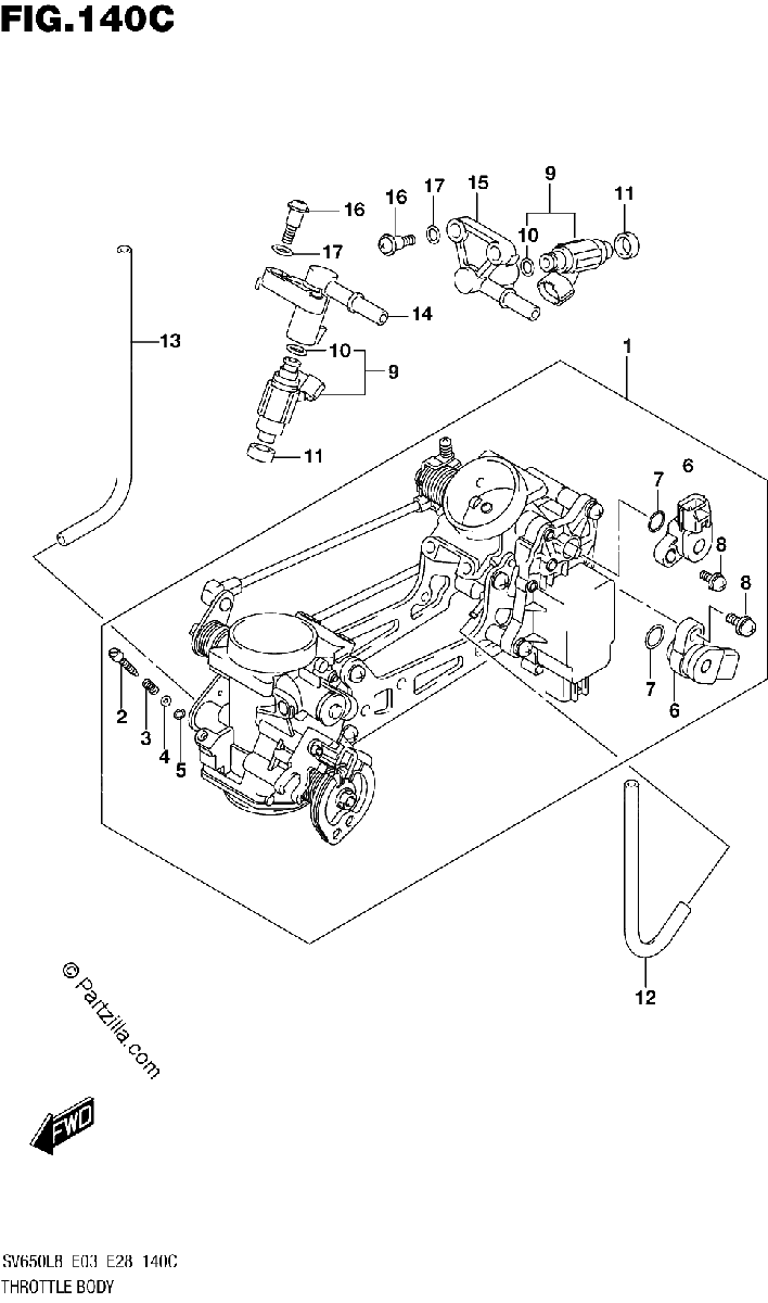 Diagrama de 140C THROTTLE BODY SV650AL8 E28
