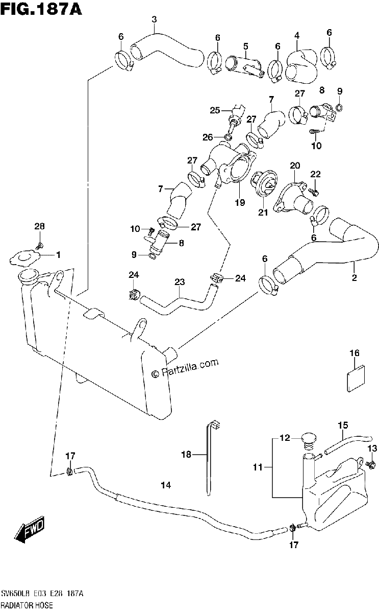 Diagrama de 187A RADIATOR HOSE