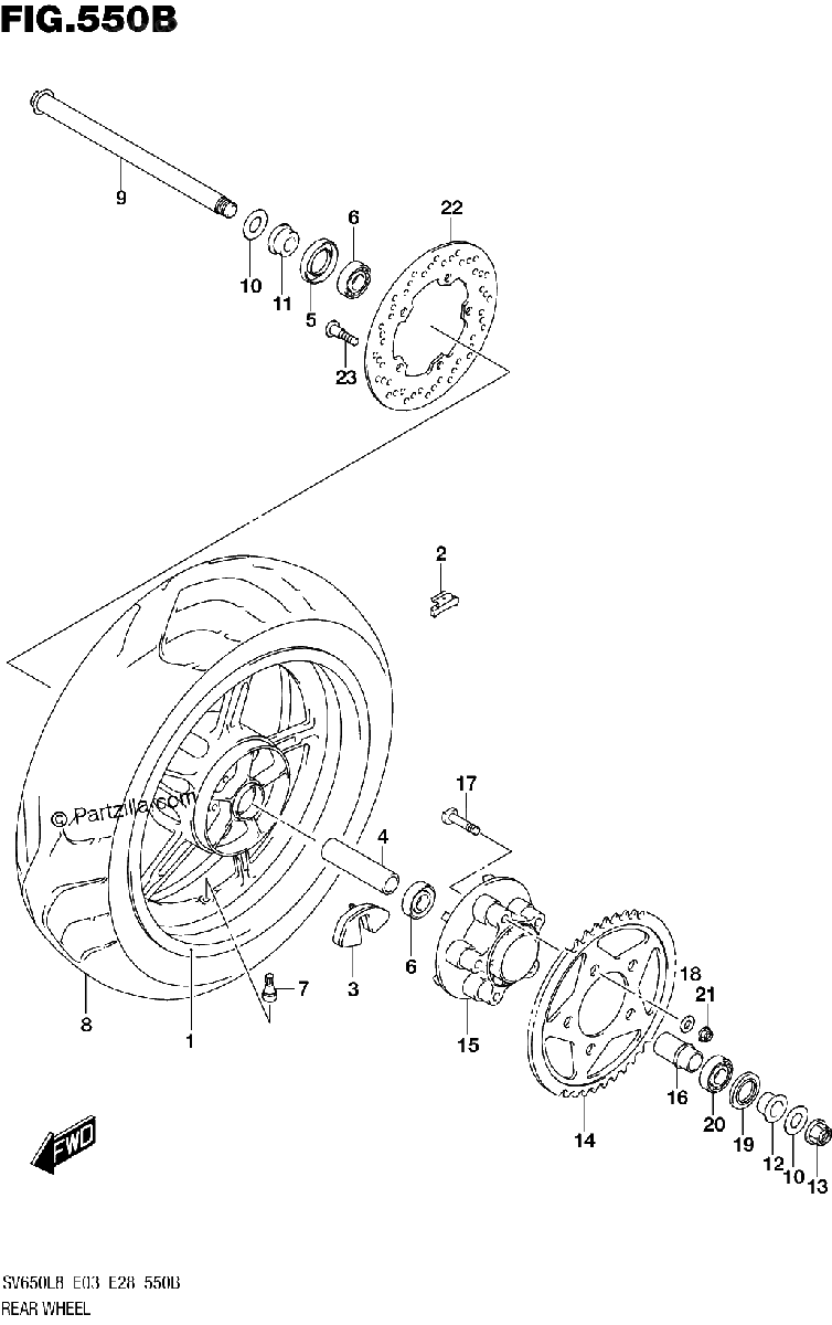 Diagrama de 550B REAR WHEEL SV650L8 E33
