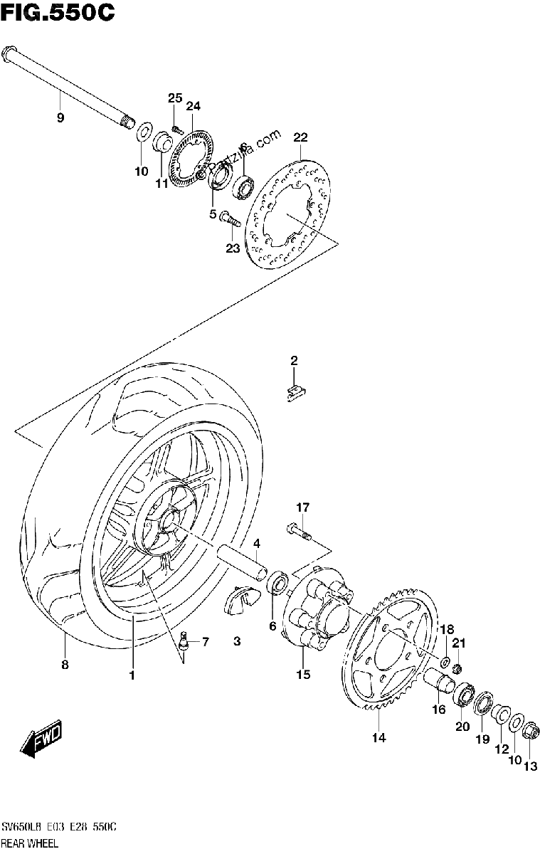 Diagrama de 550C REAR WHEEL SV650AL8 E28