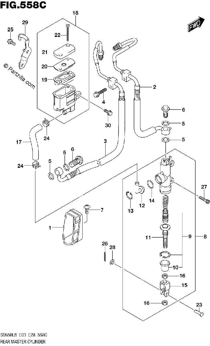 Diagrama de 558C REAR MASTER CYLINDER SV650AL8 E28