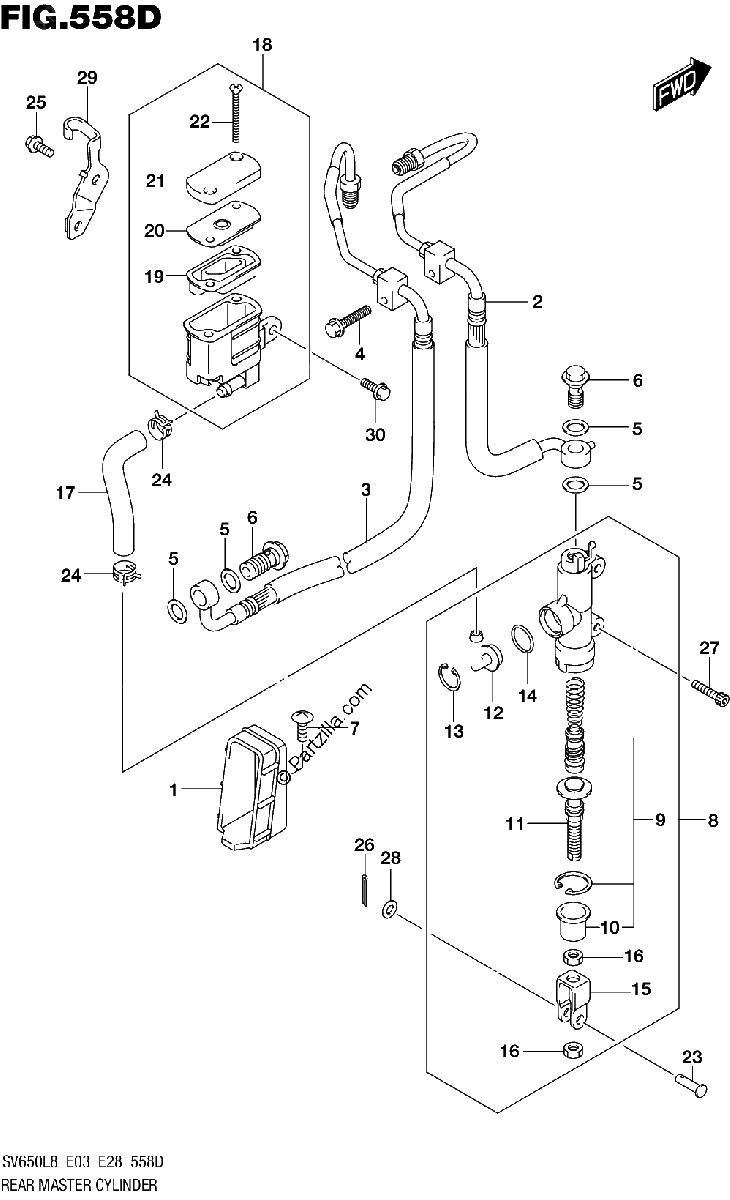 Diagrama de 558D REAR MASTER CYLINDER SV650AL8 E33