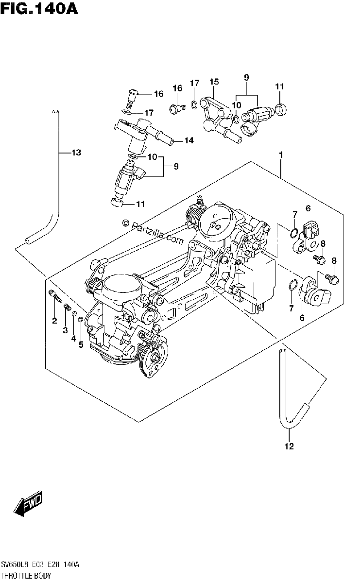 Diagrama de 140A THROTTLE BODY SV650L8 E03