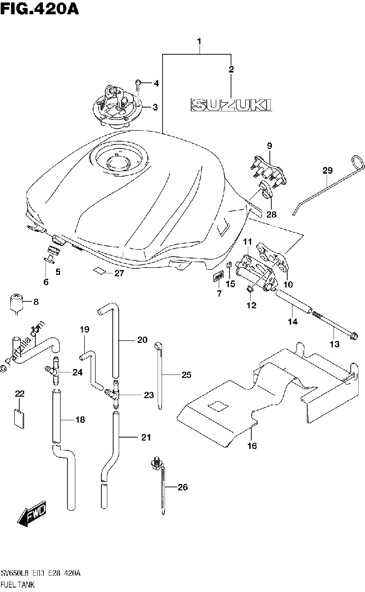 Diagrama de 420A FUEL TANK SV650L8 E03 FOR YVB YKV