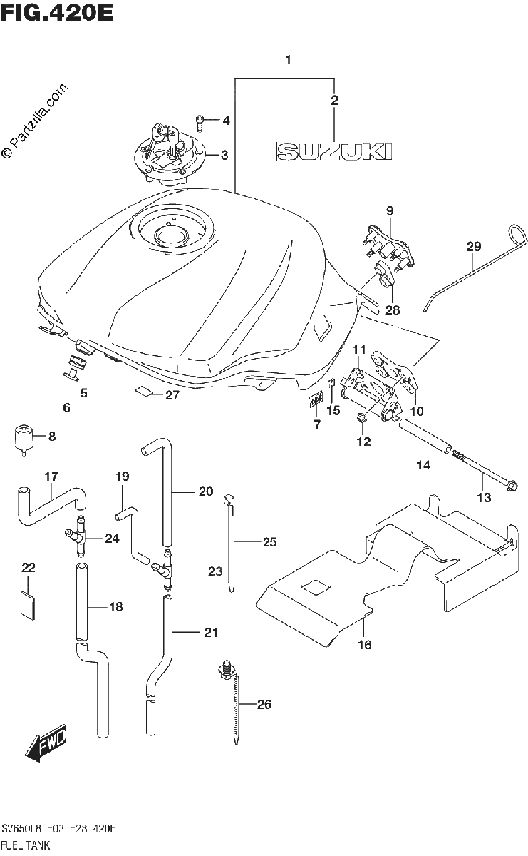 Diagrama de 420E FUEL TANK SV650AL8 E28 FOR YVB YKV