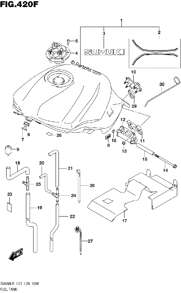 Diagrama de 420F FUEL TANK SV650AL8 E28 FOR AGQ