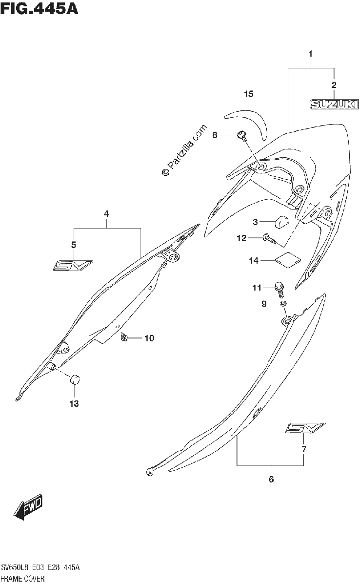 Diagrama de 445A FRAME COVER SV650L8 E03 FOR YVB YKV
