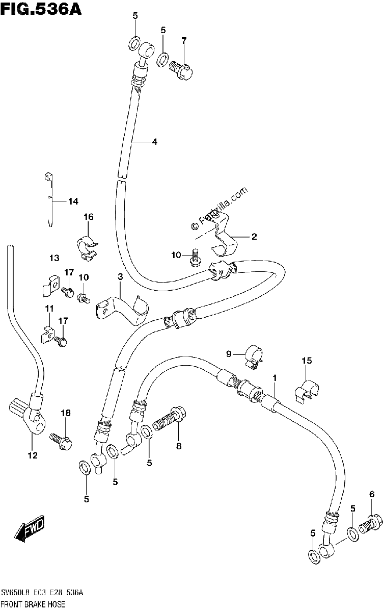 Diagrama de 536A FRONT BRAKE HOSE SV650L8 E03