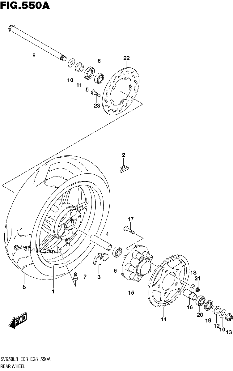 Diagrama de 550A REAR WHEEL SV650L8 E03