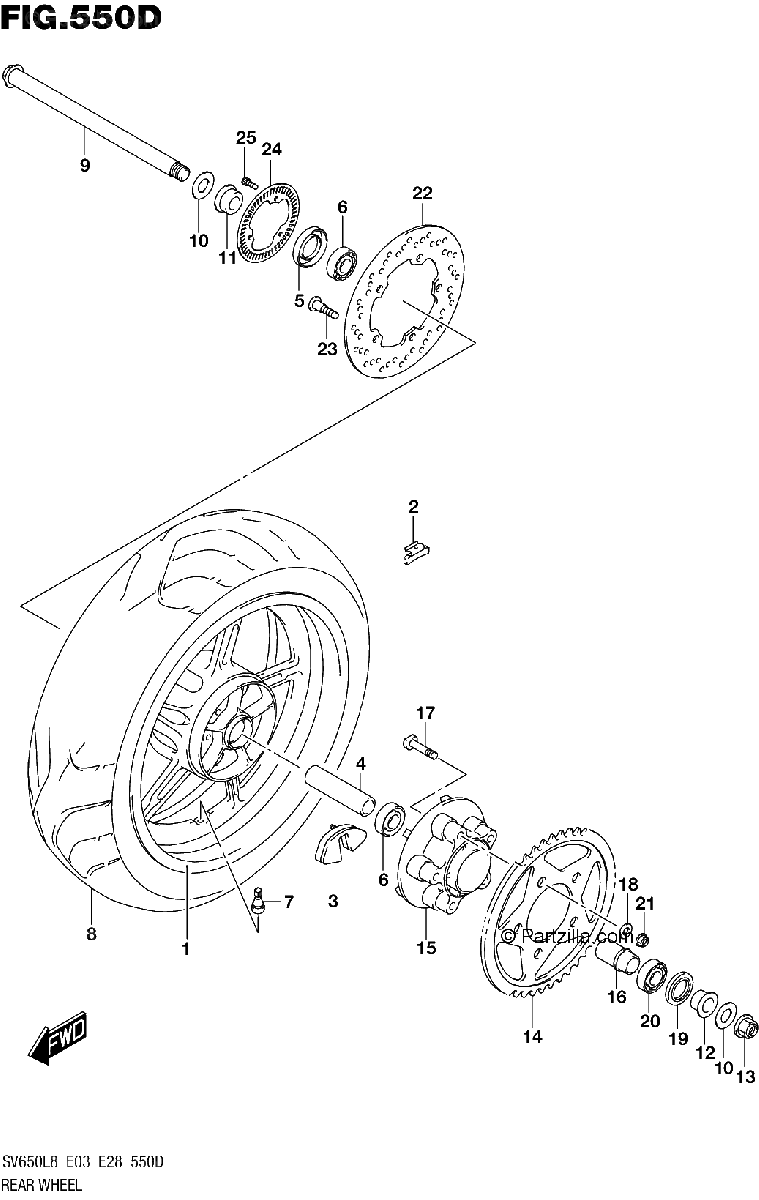 Diagrama de 550D REAR WHEEL SV650AL8 E33