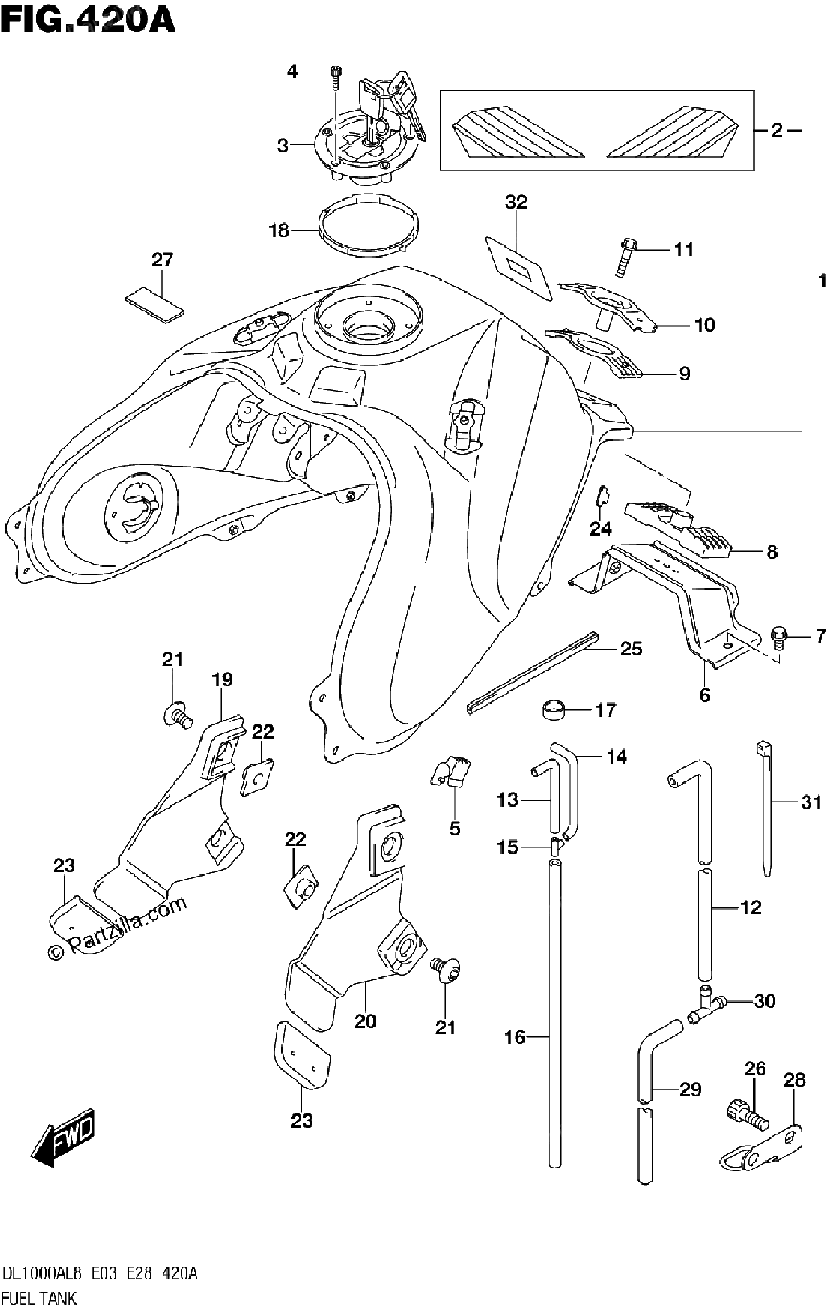 Diagrama de 420A FUEL TANK DL1000AL8 E03 FOR YU1