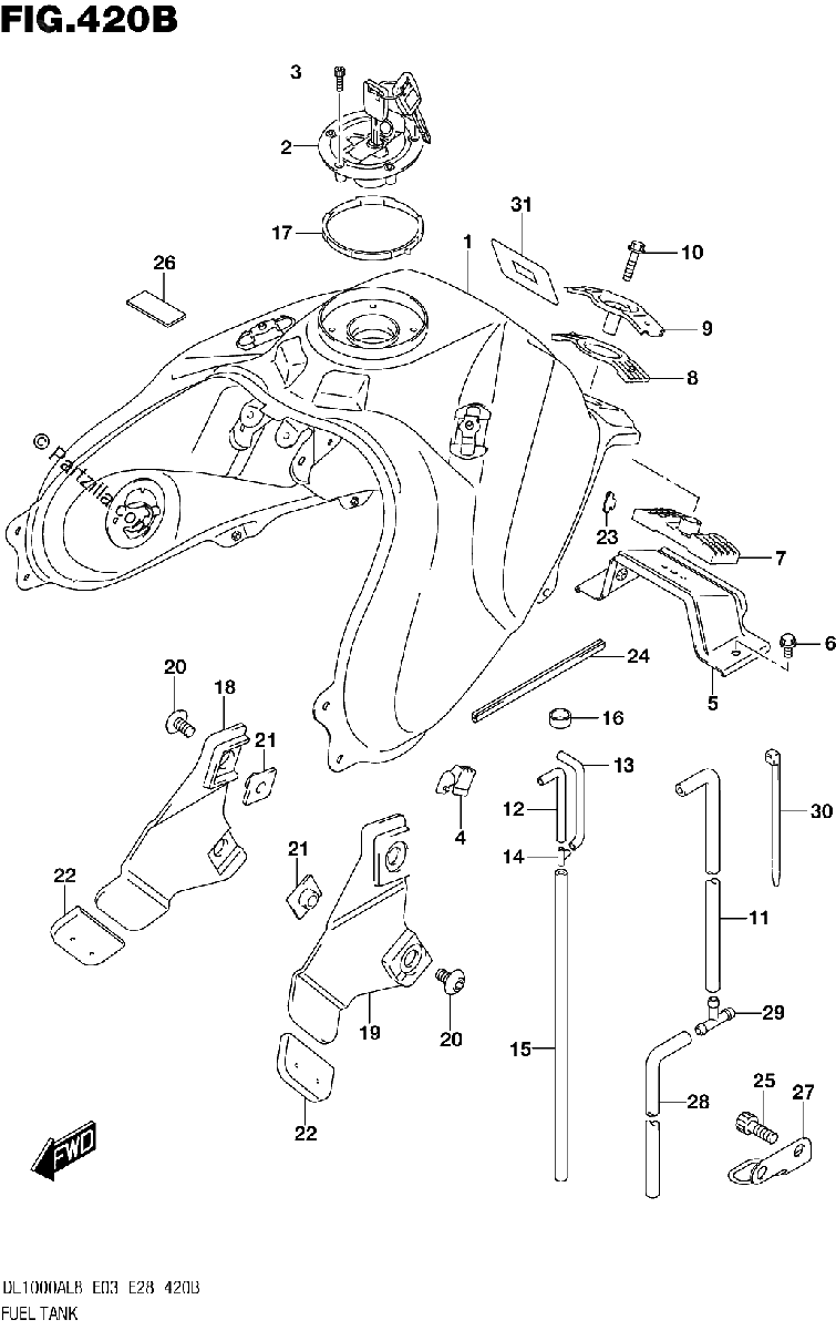Diagrama de 420B FUEL TANK DL1000AL8 E03 FOR YVB YWW