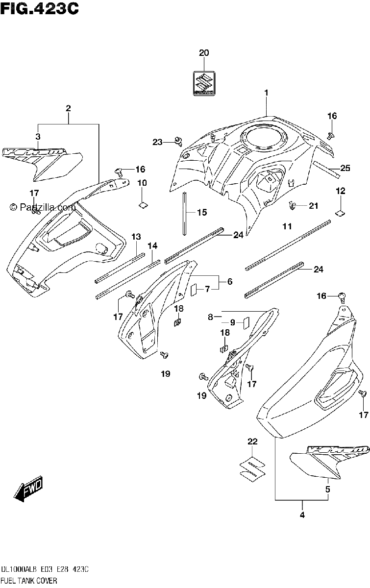 Diagrama de 423C FUEL TANK COVER DL1000AL8 E28 FOR YU1