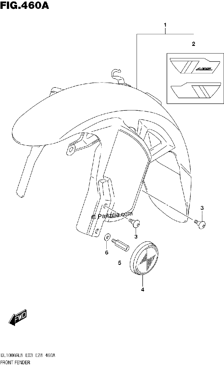 Diagrama de 460A FRONT FENDER DL1000AL8 E03 FOR YU1