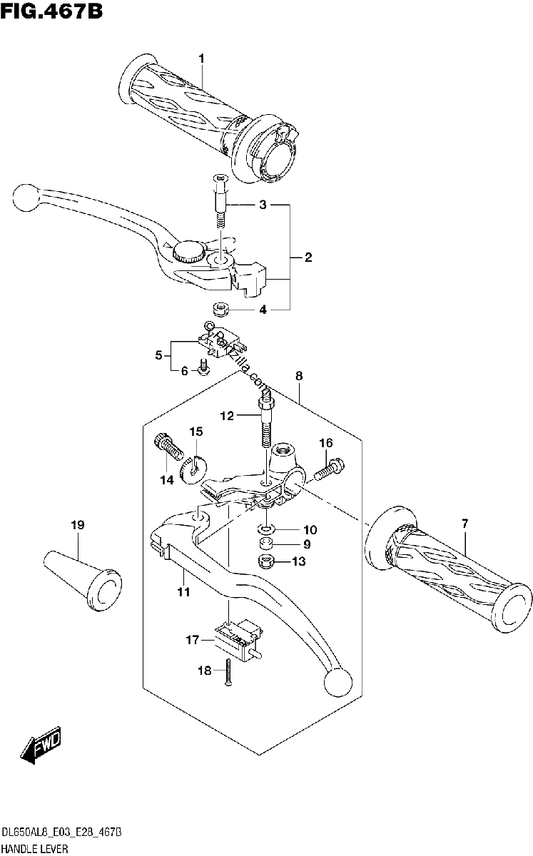 Diagrama de 467B HANDLE LEVER DL650XA