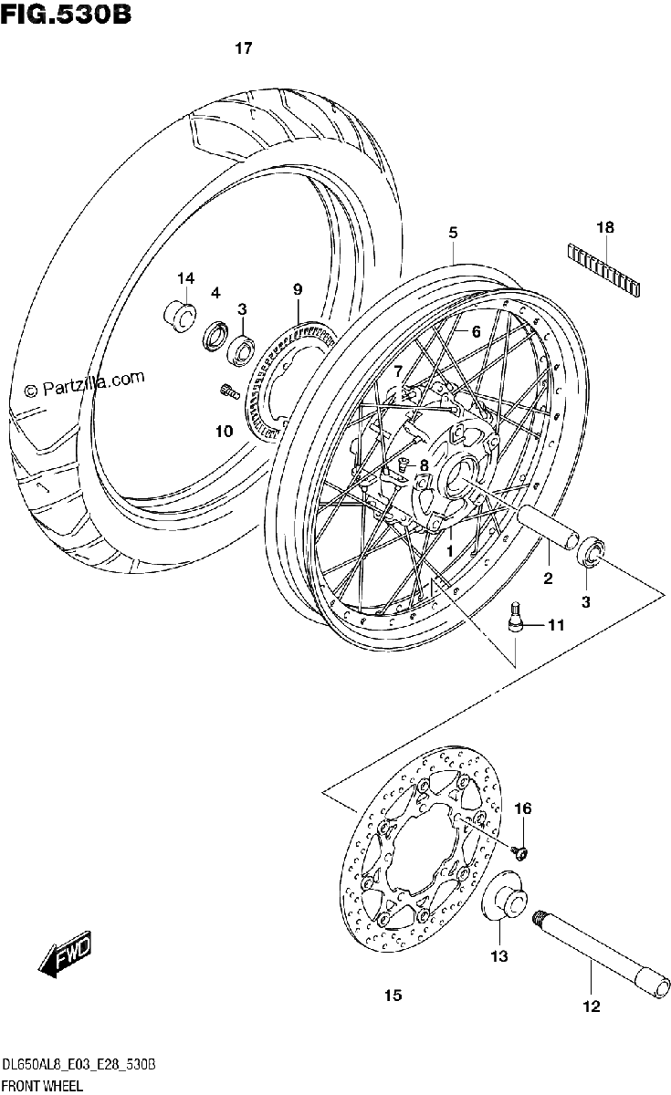 Diagrama de 530B FRONT WHEEL DL650XA