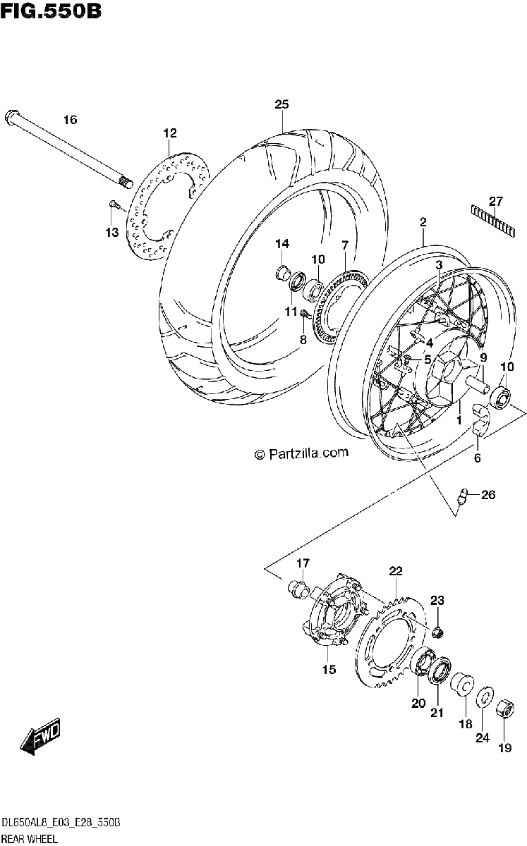 Diagrama de 550B REAR WHEEL DL650XA