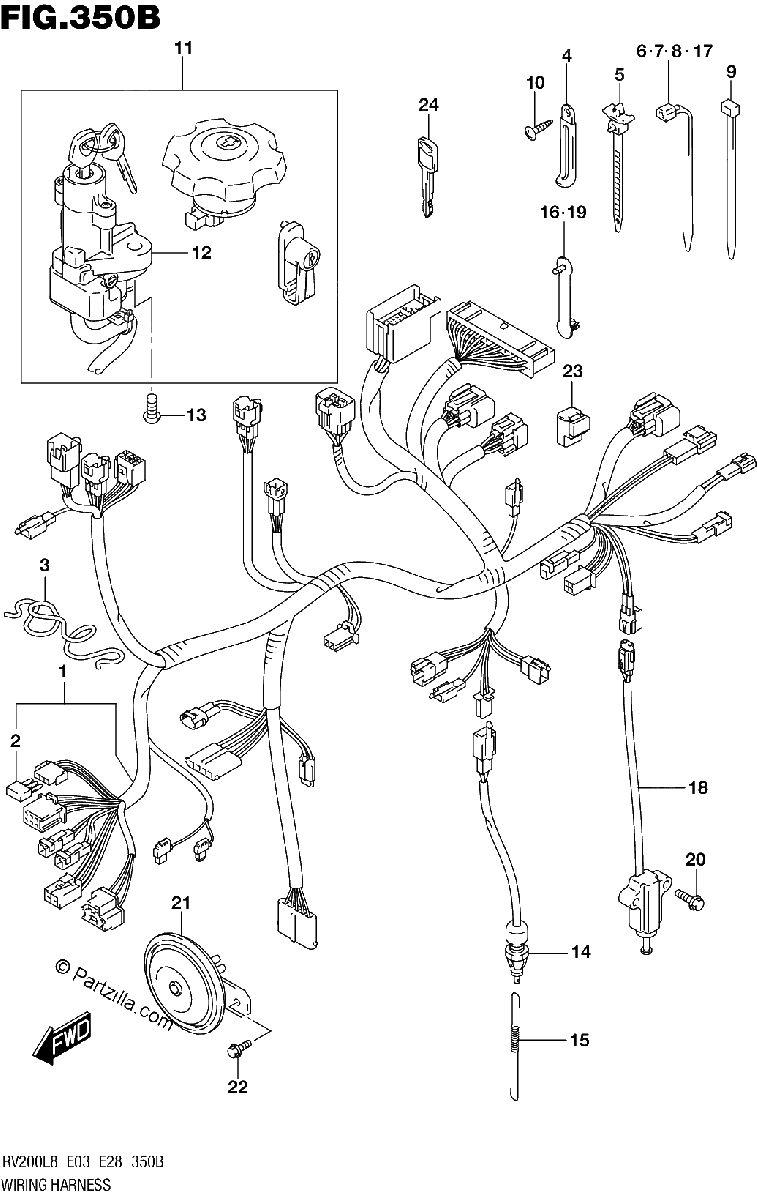 Diagrama de 350B WIRING HARNESS RV200L8 E28