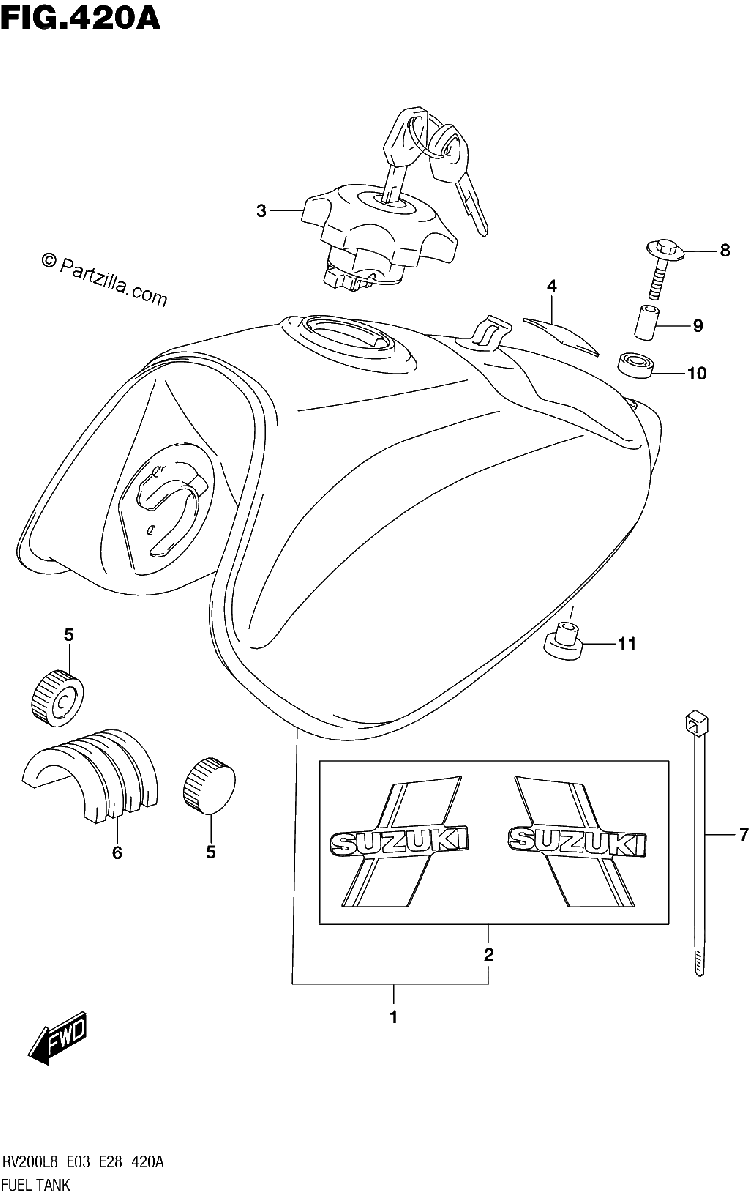 Diagrama de 420A FUEL TANK RV200L8 E03
