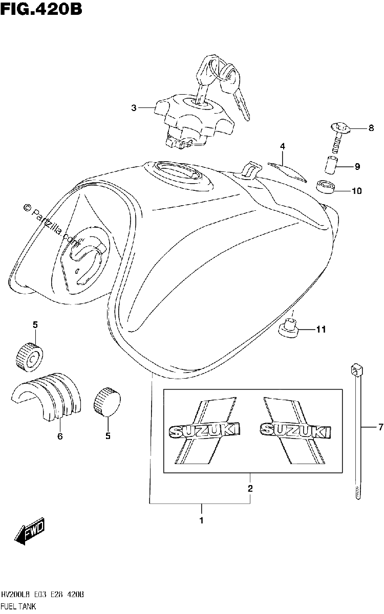 Diagrama de 420B FUEL TANK RV200L8 E28