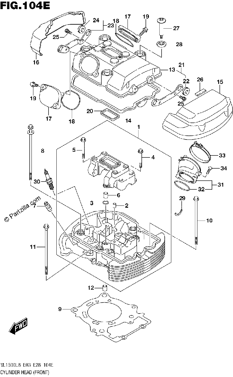 Diagrama de 104E CYLINDER HEAD FRONT VL1500TL8 E03