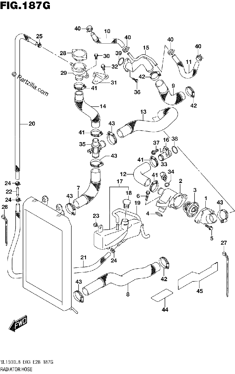 Diagrama de 187G RADIATOR HOSE VL1500TL8 E33