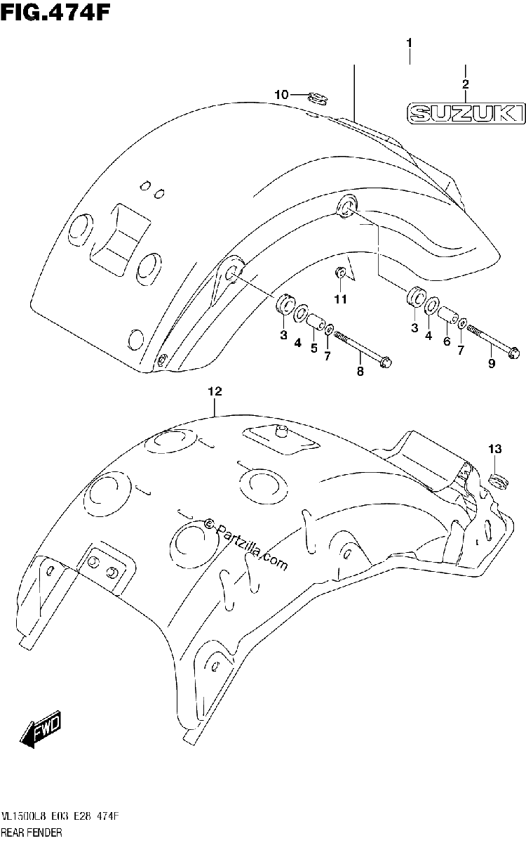 Diagrama de 474F REAR FENDER VL1500TL8 E28