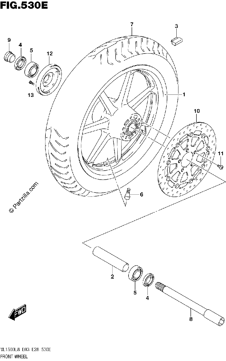 Diagrama de 530E FRONT WHEEL VL1500TL8 E03