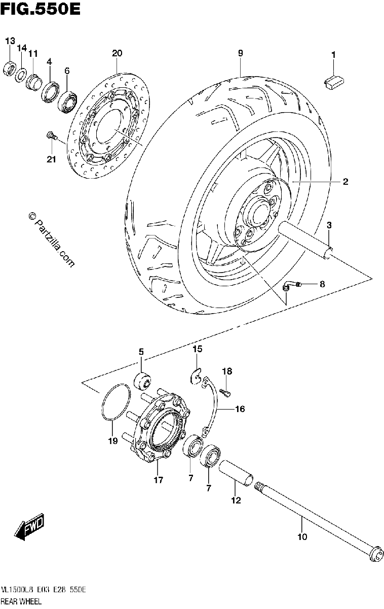 Diagrama de 550E REAR WHEEL VL1500TL8 E03