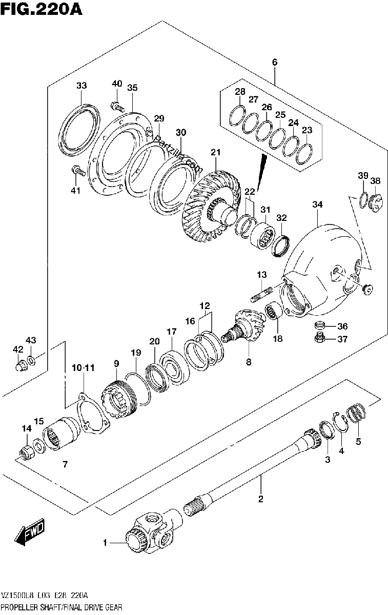Diagrama de 220A PROPELLER SHAFT FINAL DRIVE GEAR