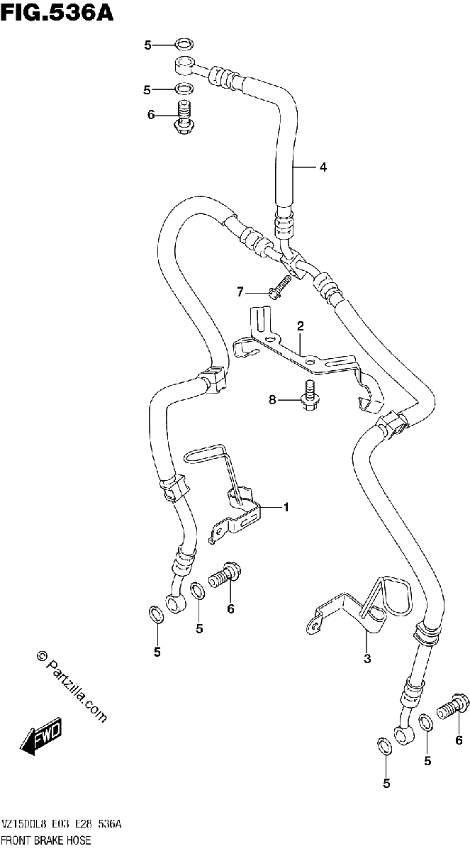 Diagrama de 536A FRONT BRAKE HOSE