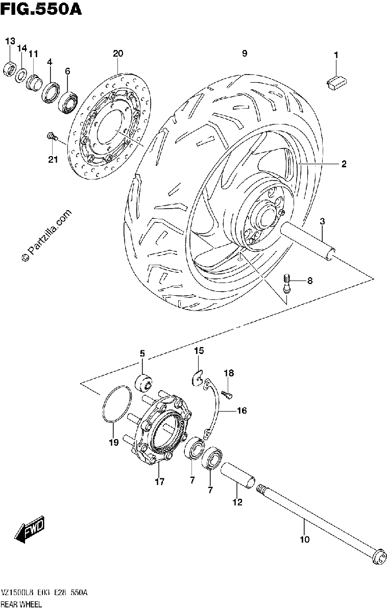 Diagrama de 550A REAR WHEEL