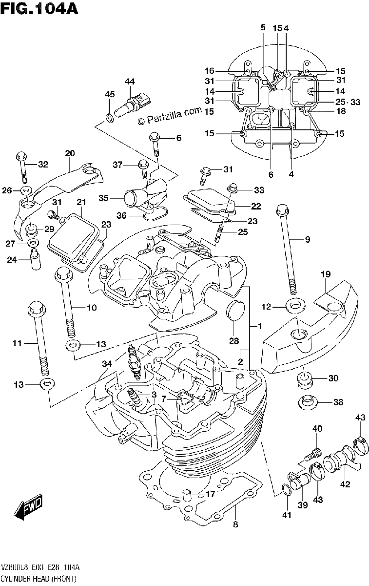 Diagrama de 104A CYLINDER HEAD FRONT