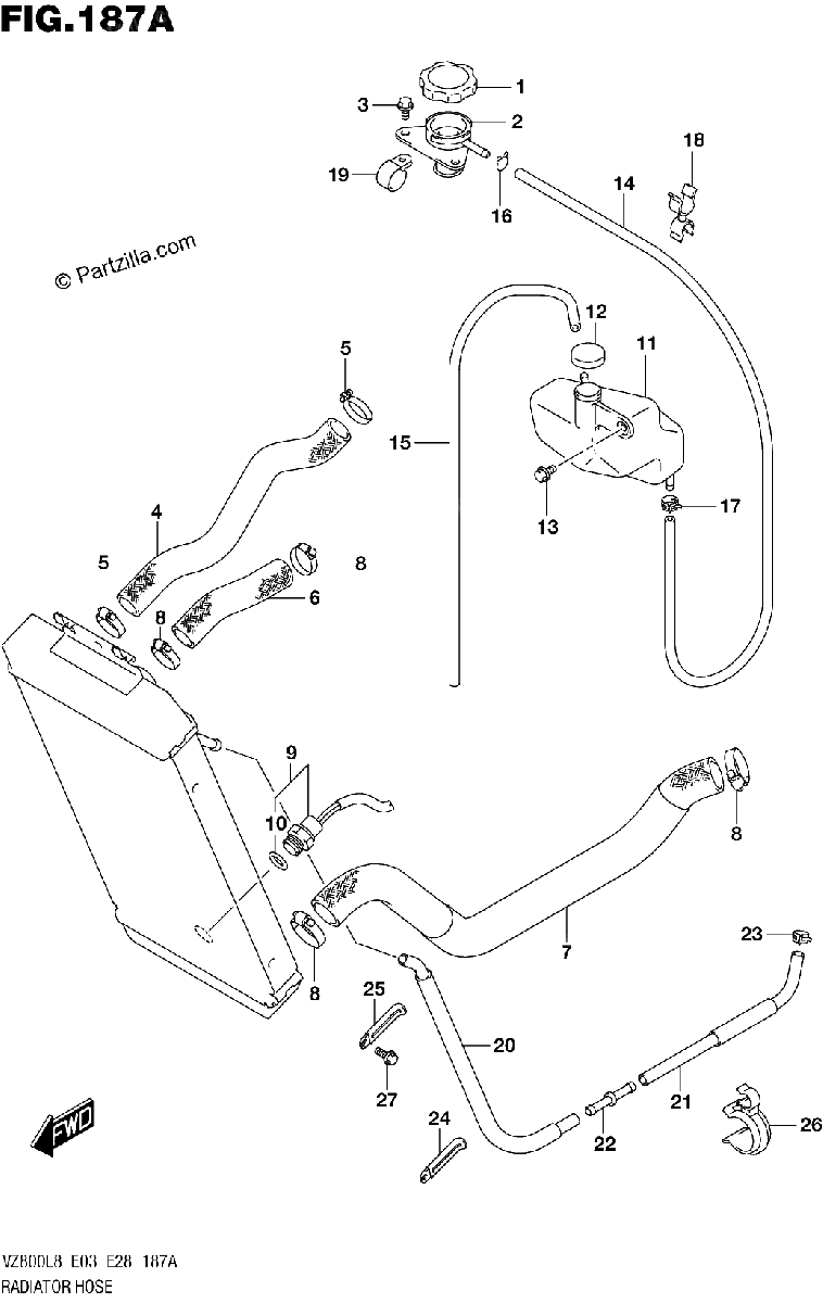 Diagrama de 187A RADIATOR HOSE