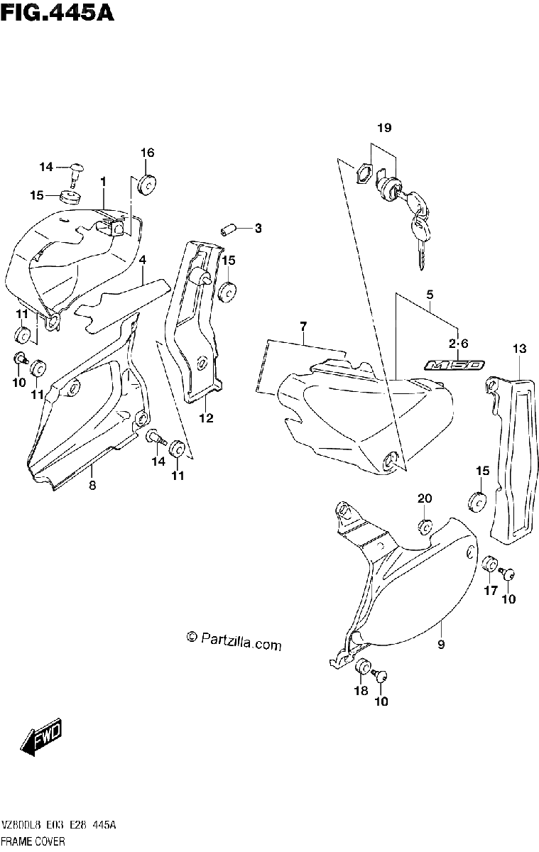 Diagrama de 445A FRAME COVER VZ800L8 E03