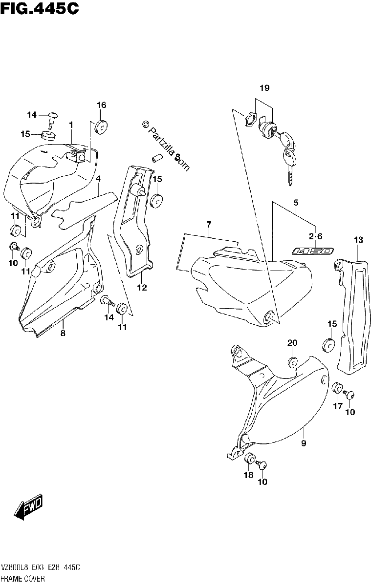 Diagrama de 445C FRAME COVER VZ800L8 E33