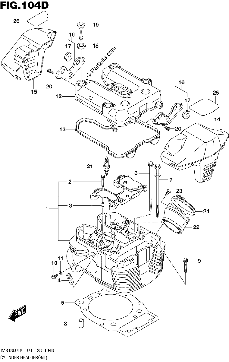 Diagrama de 104D CYLINDER HEAD FRONT VZR1800BZL8 E33