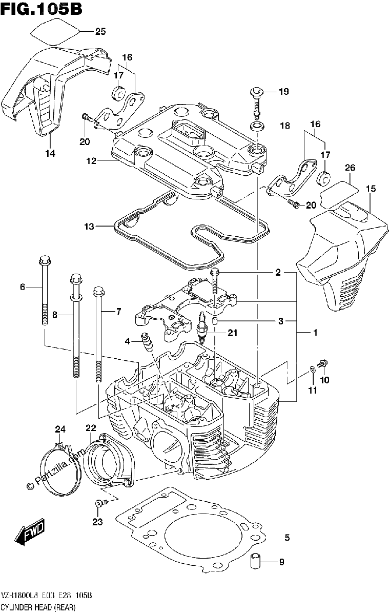 Diagrama de 105B CYLINDER HEAD REAR VZR1800BZL8 E03