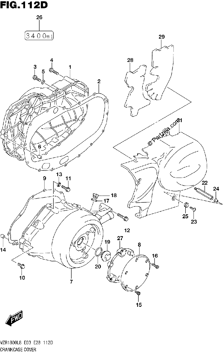 Diagrama de 112D CRANKCASE COVER VZR1800BZL8 E33
