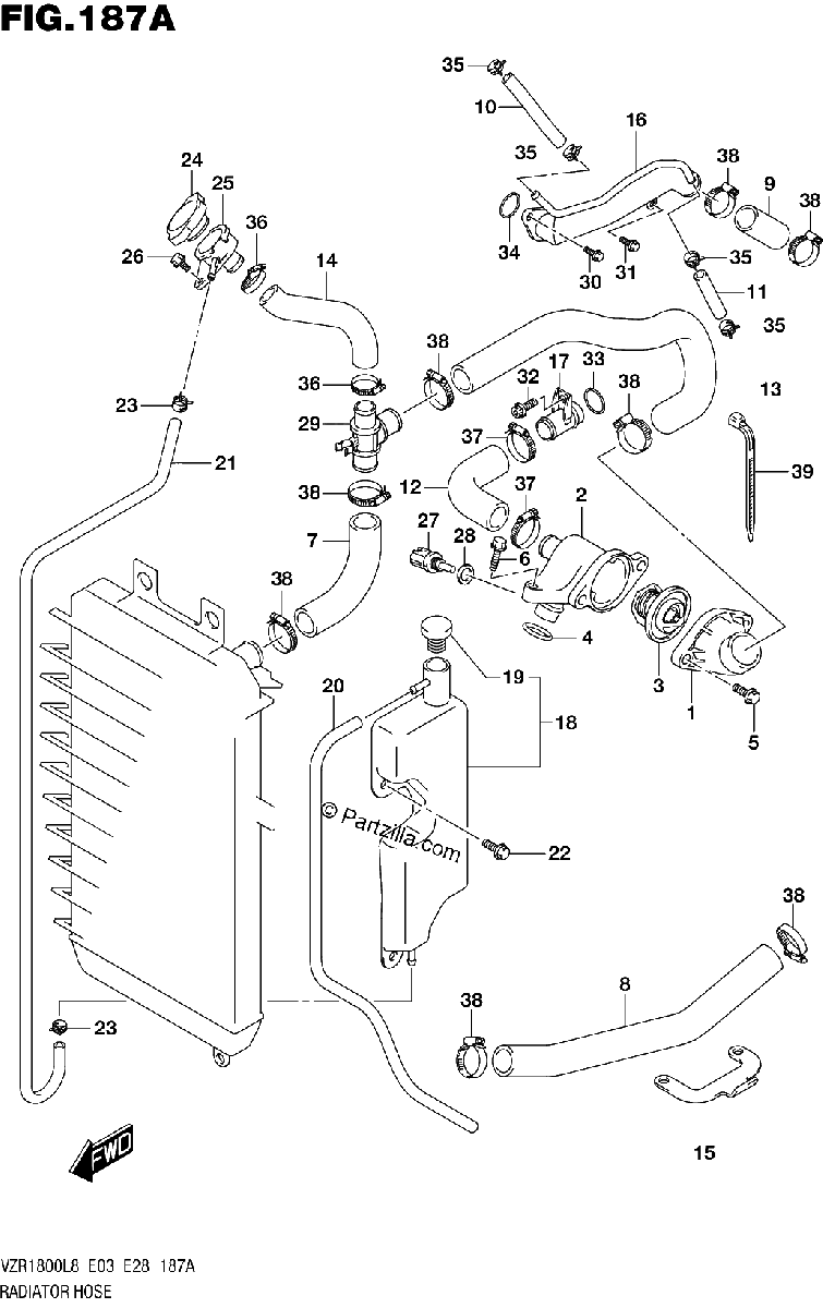Diagrama de 187A RADIATOR HOSE