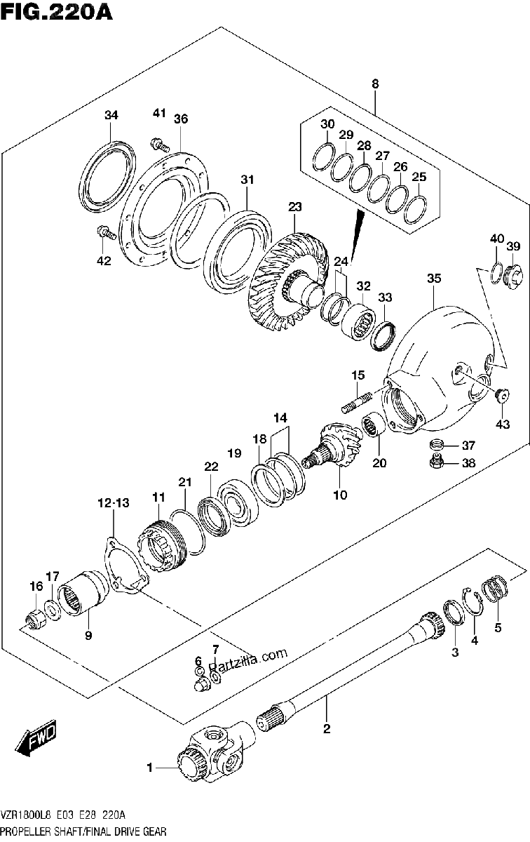 Diagrama de 220A PROPELLER SHAFT FINAL DRIVE GEAR