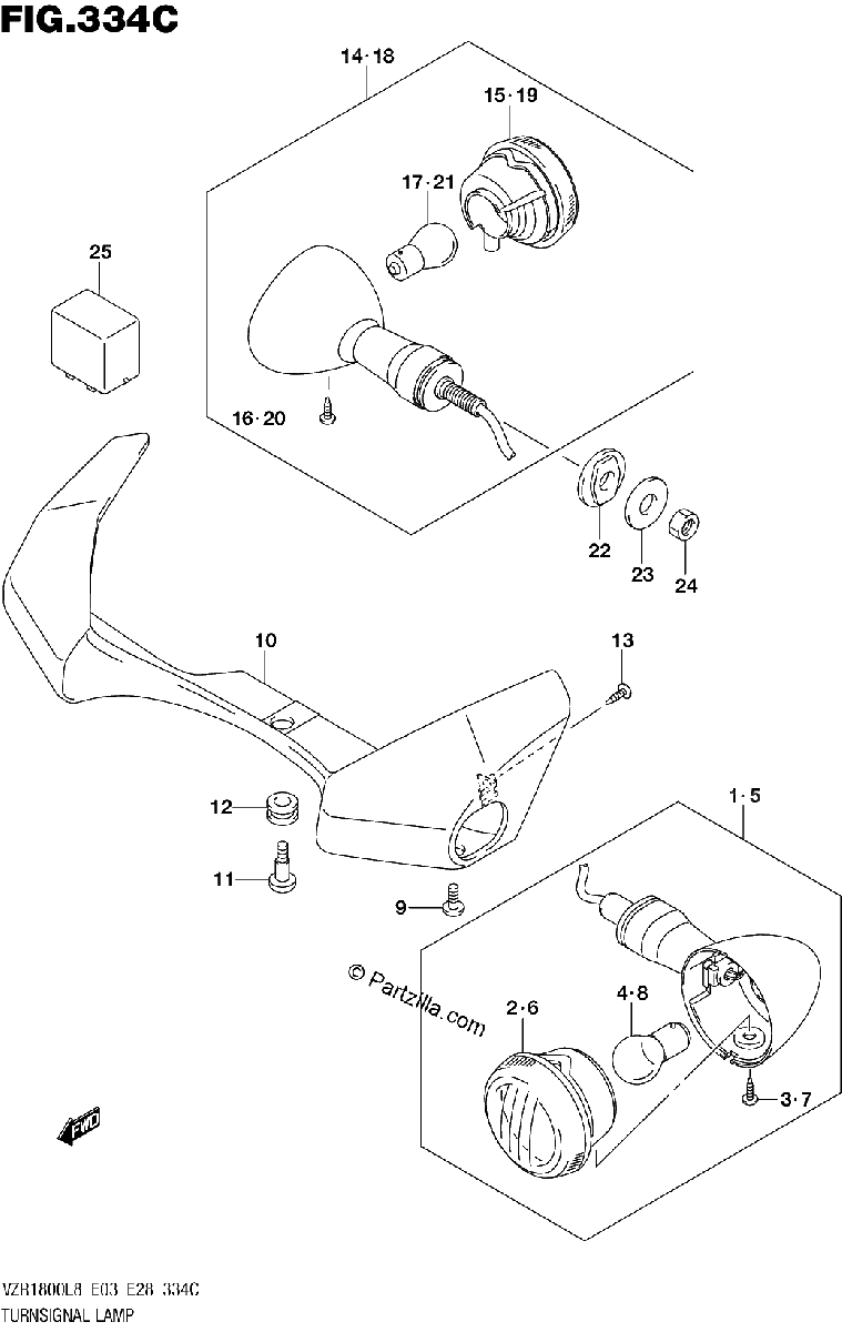 Diagrama de 334C TURNSIGNAL LAMP VZR1800BZL8 E28
