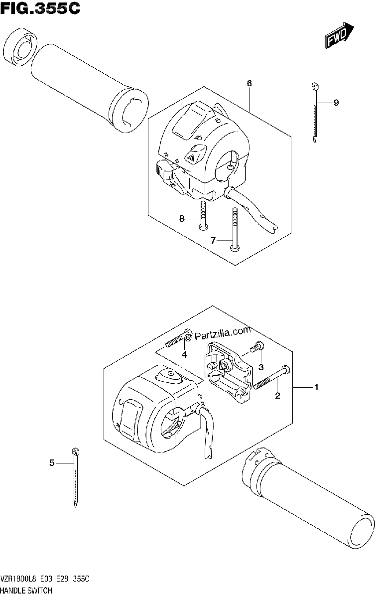 Diagrama de 355C HANDLE SWITCH VZR1800BZL8 E28