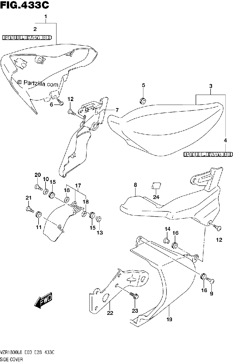Diagrama de 433C SIDE COVER VZR1800BZL8 E28