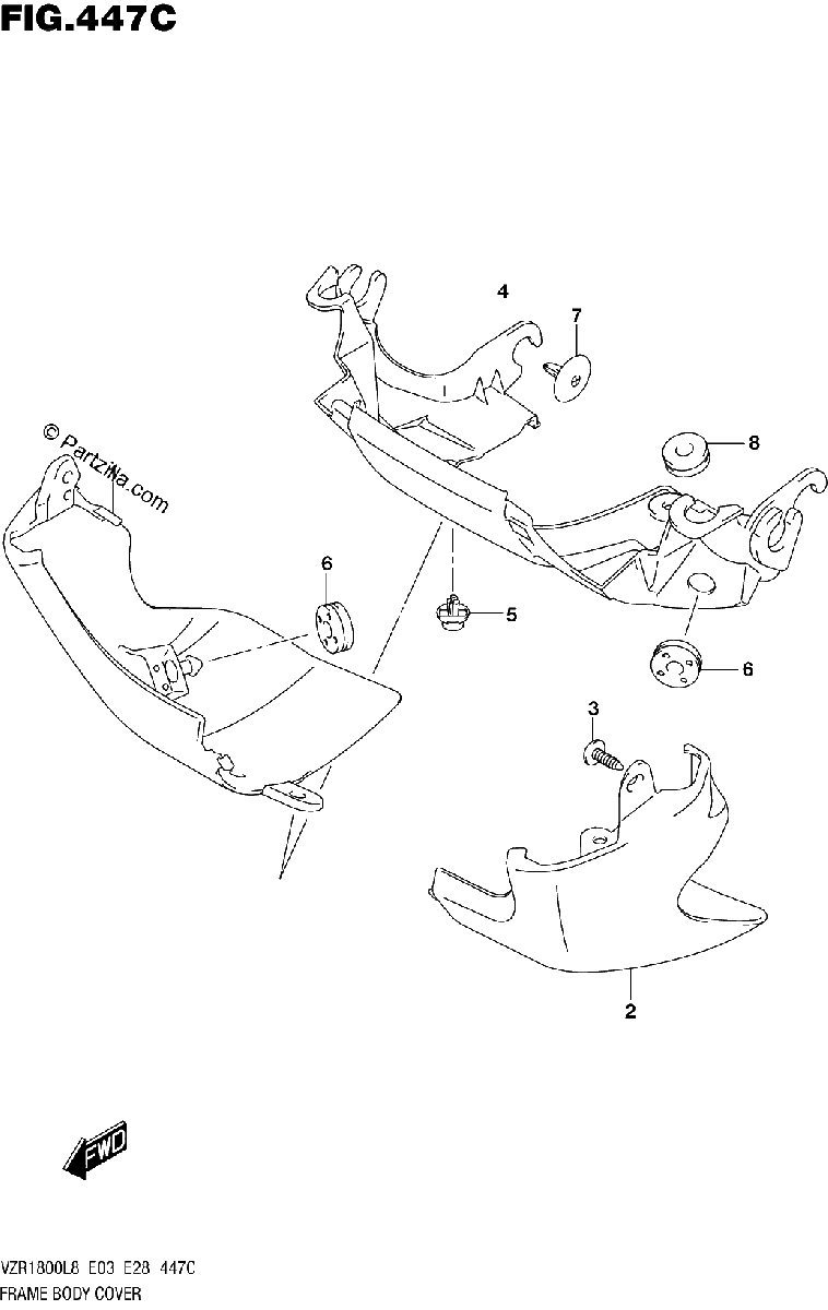 Diagrama de 447C FRAME BODY COVER VZR1800BZL8 E28