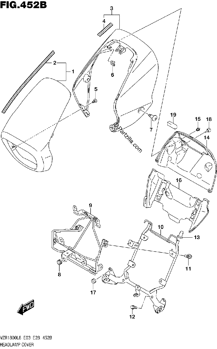 Diagrama de 452B HEADLAMP COVER VZR1800BZL8 E03 JBA