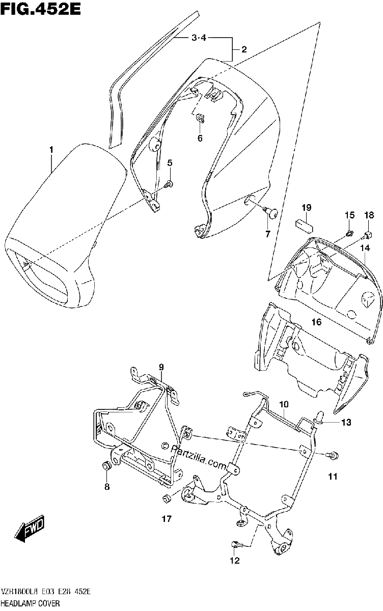 Diagrama de 452E HEADLAMP COVER VZR1800BZL8 E28 JRU